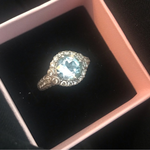 SOLD Beautiful Judith Ripka 925 Sterling Silver Light Blue Topaz CZ Ring Size 8 - Picture 2 of 11